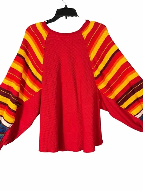 FREE PEOPLE WE THE FREE Top Siz XS Red Rainbow Dreams Pullover Oversized Thermal - Picture 4 of 9